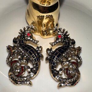 Baroque Seahorse Statement Earrings with Crystal Details